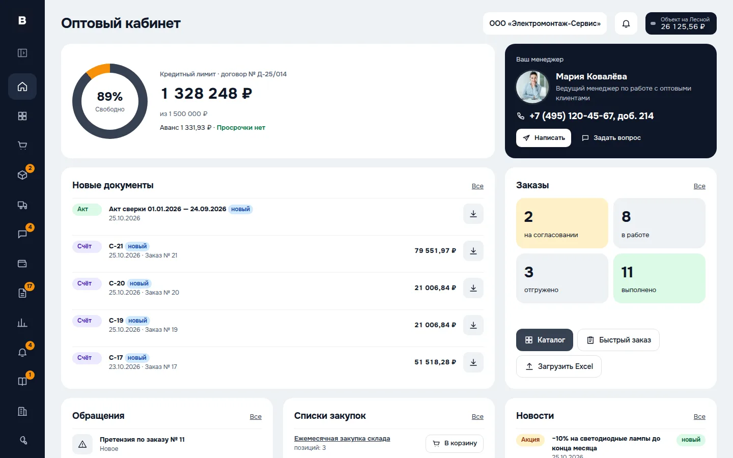 Главная кабинета компании